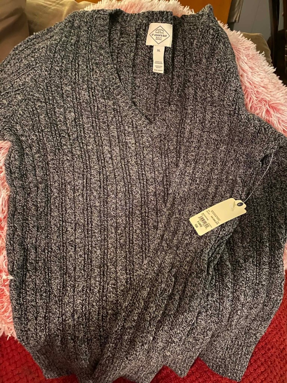 St. John's Bay Men's/Women's V-Neck Ribbed Sweater - Black/Gray Marled